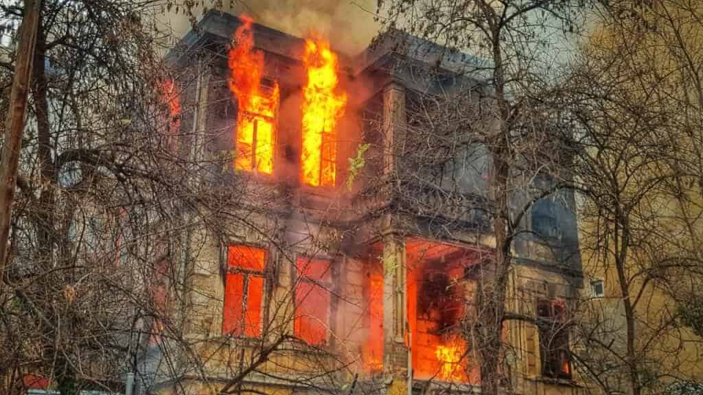 Mansion on fire