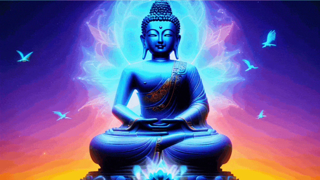 Kessel-Buddha-Animated Animated Buddha with flying swallows.