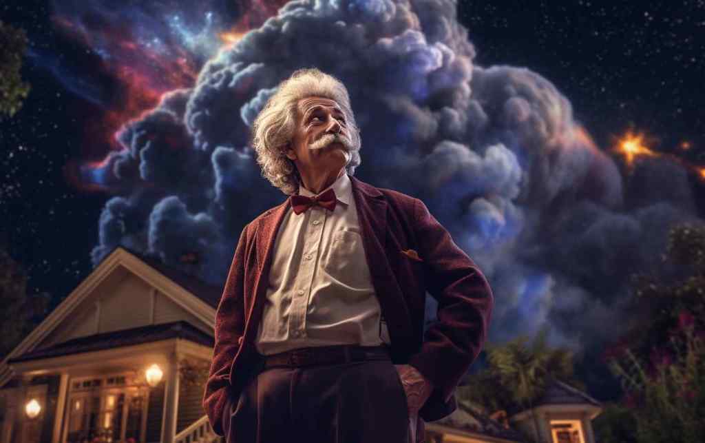 Albert Einstein under starry night.