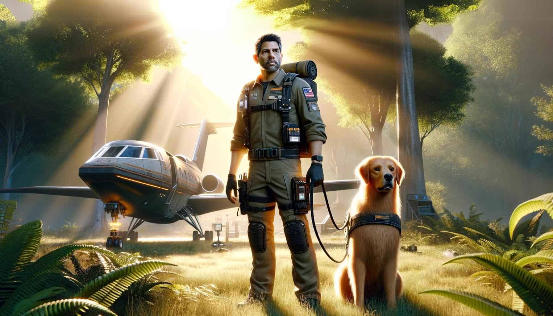 Man and his dog on an alien world.