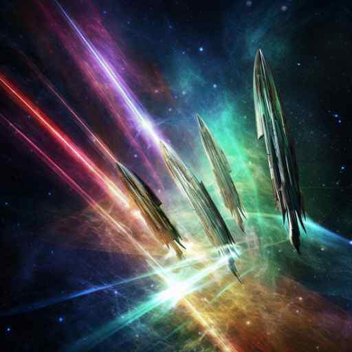 Ribbons of light race Tulltoks exploring space ships