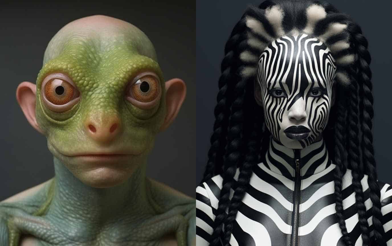 Frog Man and Zebra Woman hybrids