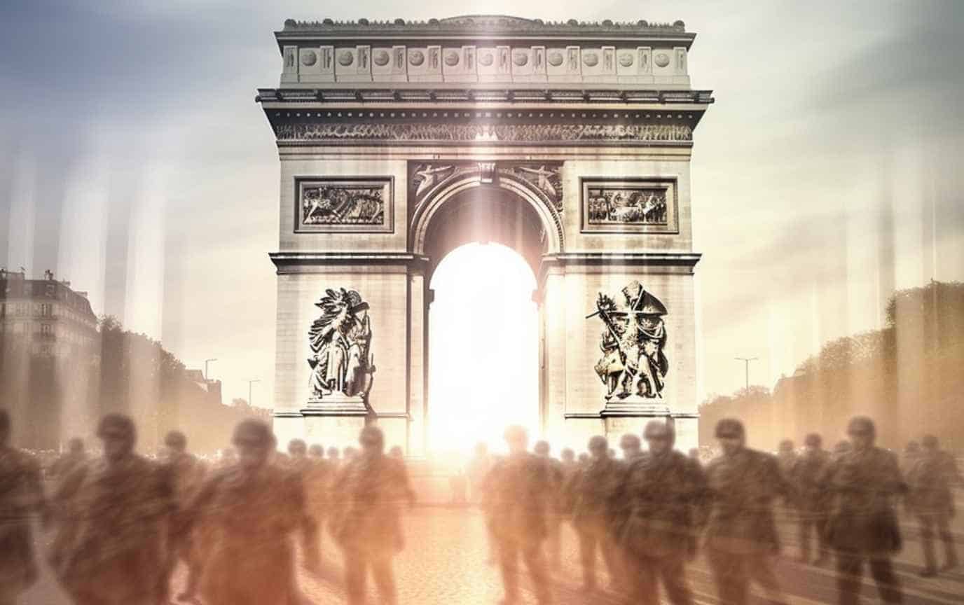 Ghostly soldiers in front of the Arc de Triomphe