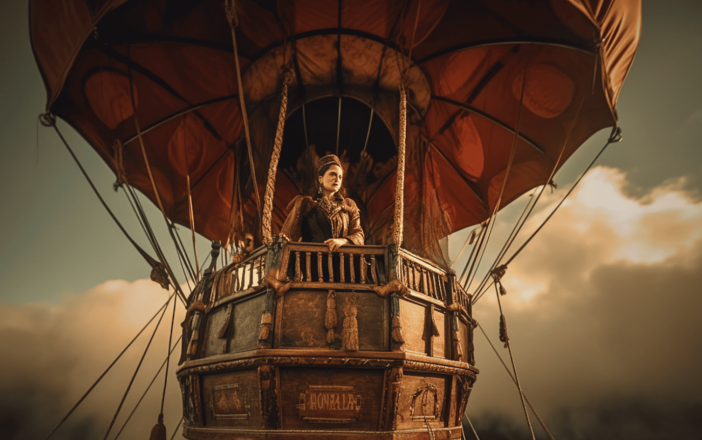 Lone woman flies in steampunk balloon