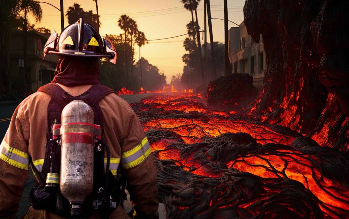 Firefighter observes lava flowing down Los Angeles street