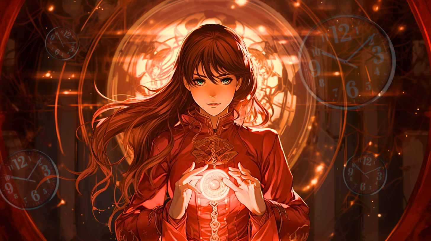 Manga Illustration of a woman with glowing amulet