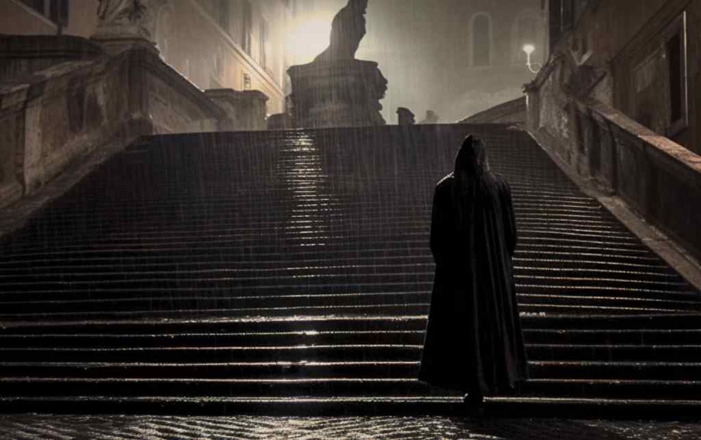 The Dark Man standing at the Spanish Steps