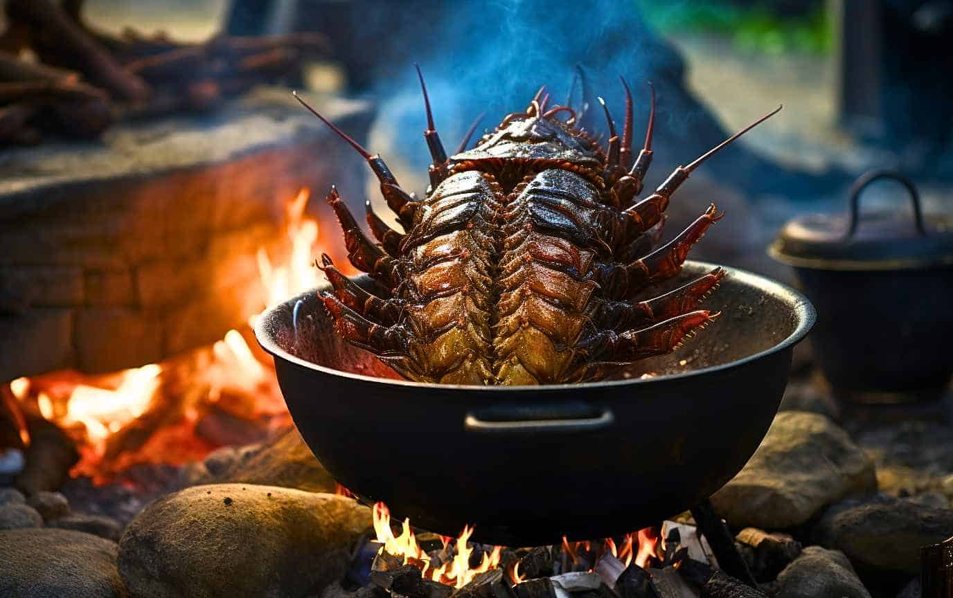 Trilobite cooking in a pot over a fire