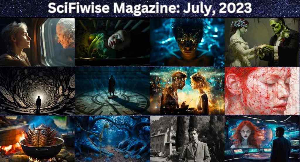 Montage of July SciFiwise short stories - July Magazine!