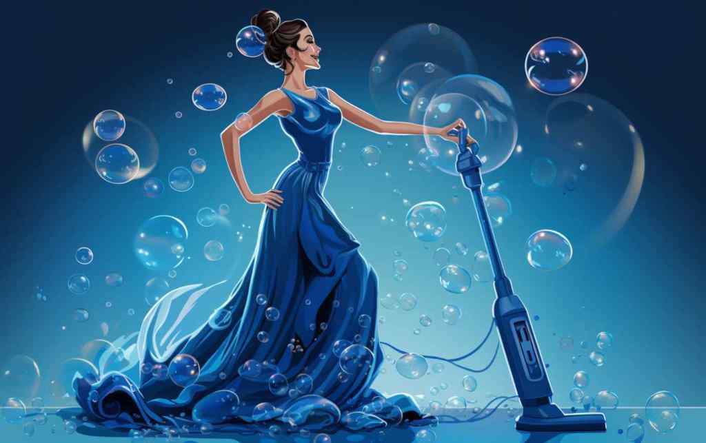 Dream of a woman dancing with a vacuum cleaner with bubbles.