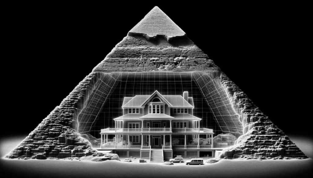 A house entombed in a pyramid. 