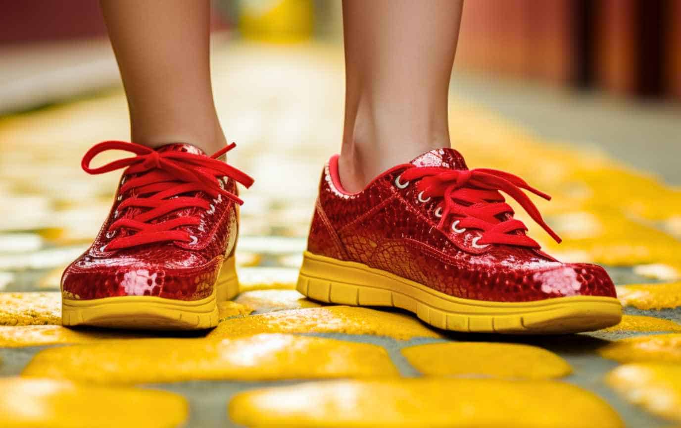 Ruby Red Sneakers on a yellow brick road